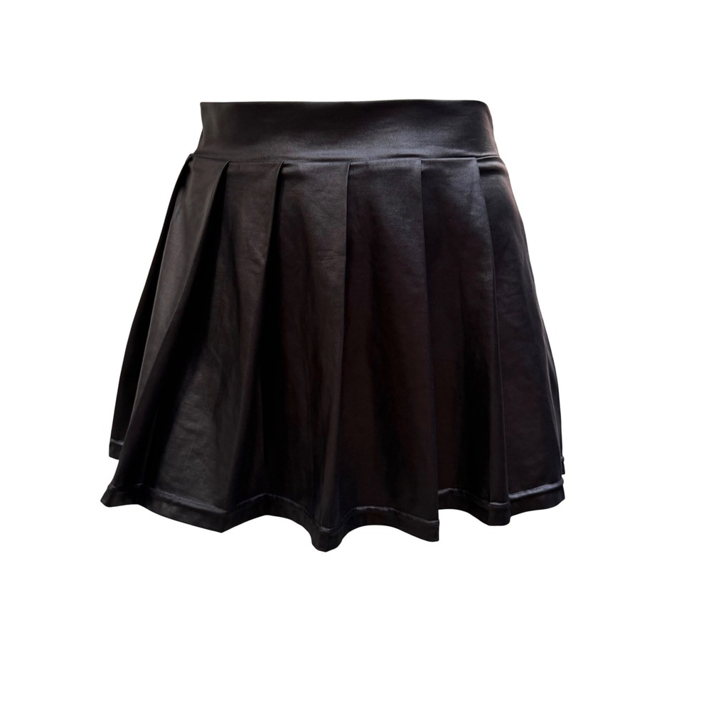 Avidlove  Pleated Micro Mini Skirt Black Y2K Faux Leather Goth Rocker Moto S